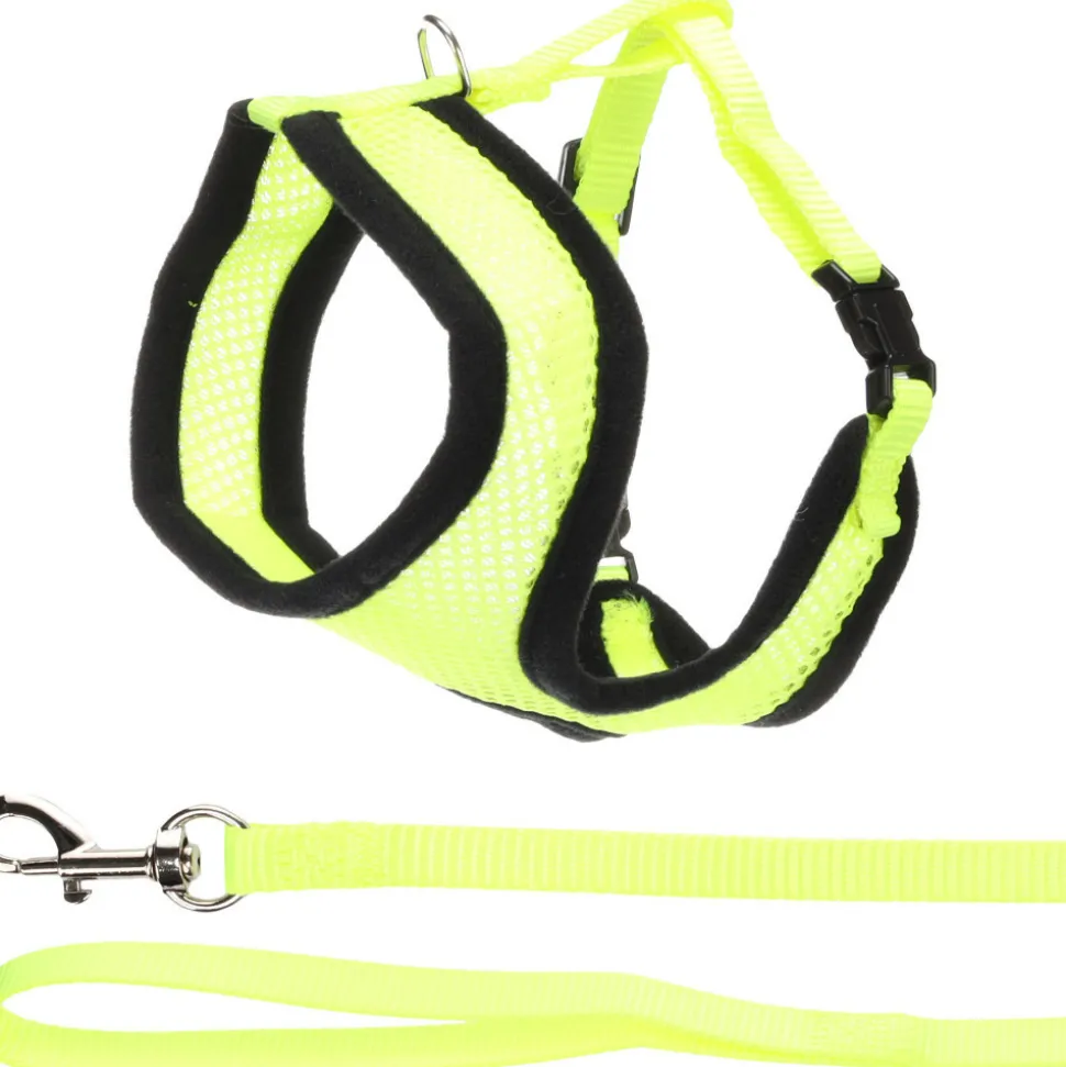FLAMINGO - Harnais avec laisse couleur jaune fluo pour chaton