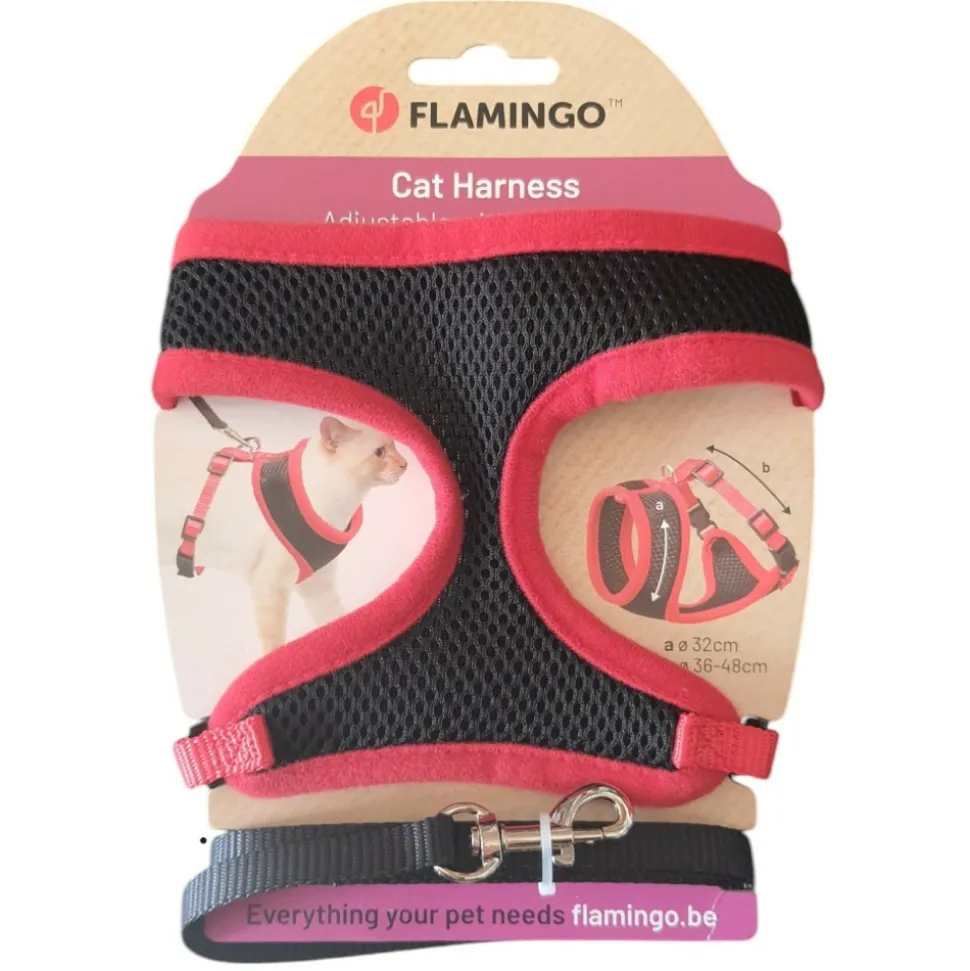 FLAMINGO - Harnais pour chat, couleur noir et rouge, taille m, réglable