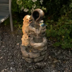 Fontaine de jardin canine creek avec éclairage led blanc chaud & brosse à nettoyage