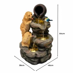 Fontaine de jardin canine creek avec éclairage led blanc chaud & brosse à nettoyage