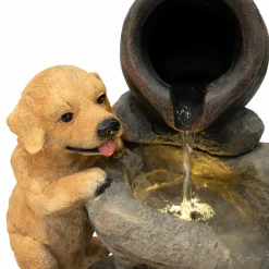 Fontaine de jardin canine creek avec éclairage led blanc chaud & brosse à nettoyage