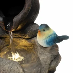 Fontaine de jardin canine creek avec éclairage led blanc chaud & brosse à nettoyage