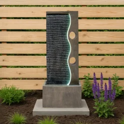 Fontaine de jardin harmony falls avec éclairage led blanc chaud & brosse à nettoyage