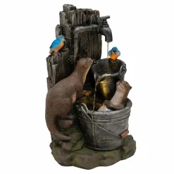 Fontaine de jardin otter oasis avec éclairage led blanc chaud & brosse à nettoyage