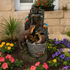 Fontaine de jardin otter oasis avec éclairage led blanc chaud & brosse à nettoyage