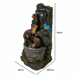 Fontaine de jardin otter oasis avec éclairage led blanc chaud & brosse à nettoyage