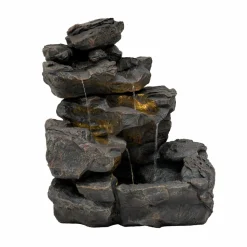 Fontaine de jardin rustic rapids avec éclairage led blanc chaud & brosse à nettoyage