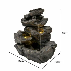 Fontaine de jardin rustic rapids avec éclairage led blanc chaud & brosse à nettoyage