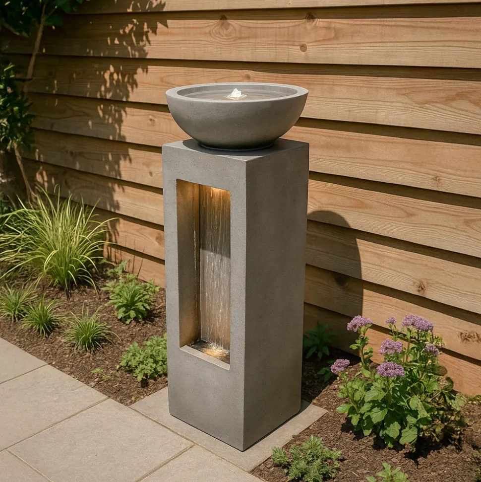 Fontaine de jardin serenity falls avec éclairage led blanc chaud & brosse à nettoyage