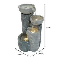 Fontaine de jardin tranquil tiers avec éclairage led blanc chaud & brosse à nettoyage