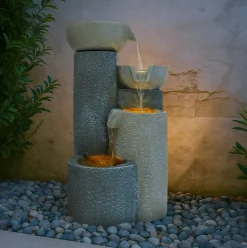 Fontaine de jardin tranquil tiers avec éclairage led blanc chaud & brosse à nettoyage