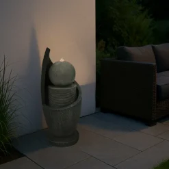 Fontaine de jardin zen cascade avec éclairage led blanc chaud & brosse à nettoyage