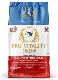 FRANCE CROQUETTES - Croquette pour chat adulte pro vitality 40/19,5 – 3kg – non sterilisé – france croquettes