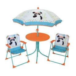 FUN HOUSE - Fun house 713095 indian panda salon de jardin avec une table, 2 chaises pliables et un parasol pour enfant