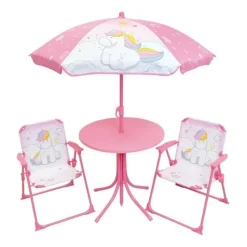 FUN HOUSE - Mobilier de jardin - fun house - salon de jardin licorne : table h.46 x 46 cm, 2 chaises pliantes, parasol h.125 x锟