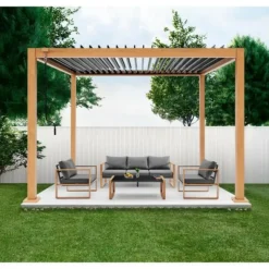 GAYA - Pergola bioclimatique - structure en aluminium et en acier - l300 x p300 x h240 cm - aspect bois