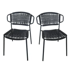 GECKO JARDIN - Chaises en métal et corde noir, flores (lot de 2)