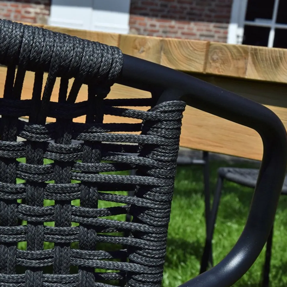 GECKO JARDIN - Chaises en métal et corde noir, flores (lot de 2)