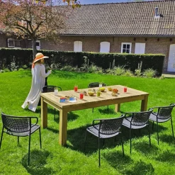 GECKO JARDIN - Chaises en métal et corde noir, flores (lot de 2)