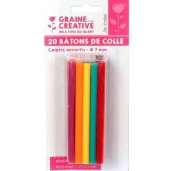 GRAINE CRÉATIVE - 40 bâtonnets de colle pour pistolet à colle ø 7 mm - couleurs
