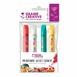 GRAINE CRÉATIVE - 4 crayons de nappage effet coulis - jaune / rose / blanc / vert