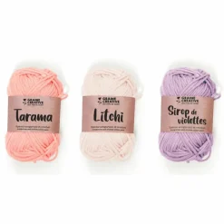 GRAINE CRÉATIVE - 3 fils de coton spécial crochet 55 m - rose clair-mauve-vieux rose