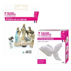 GRAINE CRÉATIVE - 9 moules en latex santons - crèche de noël + plâtre 1 kg