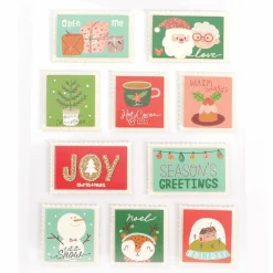 GRAINE CRÉATIVE - 10 stickers timbres de noël effet 3d glitter