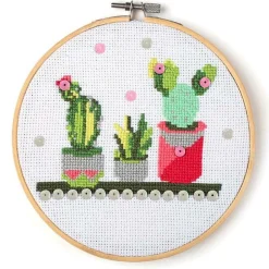 GRAINE CRÉATIVE - Coffret mon cercle en bois à broder ø 15,5 cm - cactus