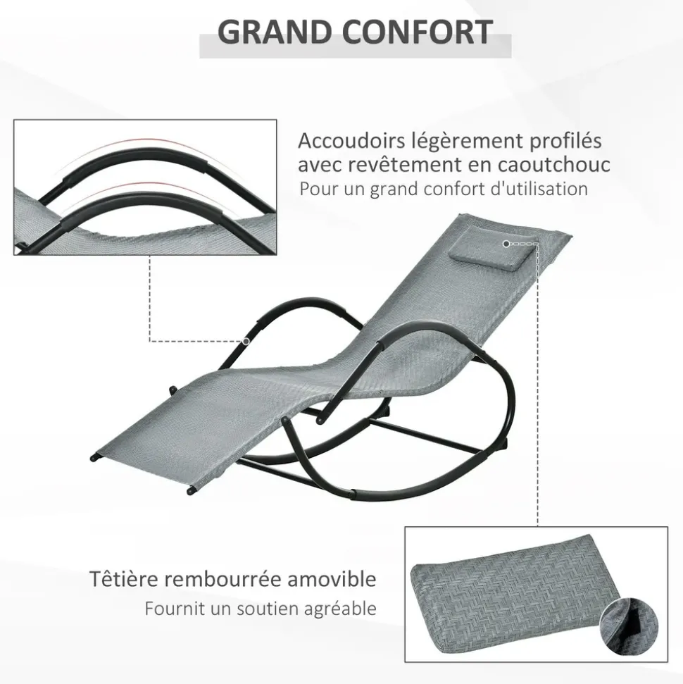 GUTENT - Chaise longue à bascule rocking chair ergonomique avec tétière amovible accoudoirs et repose-pieds revêtement texitlène