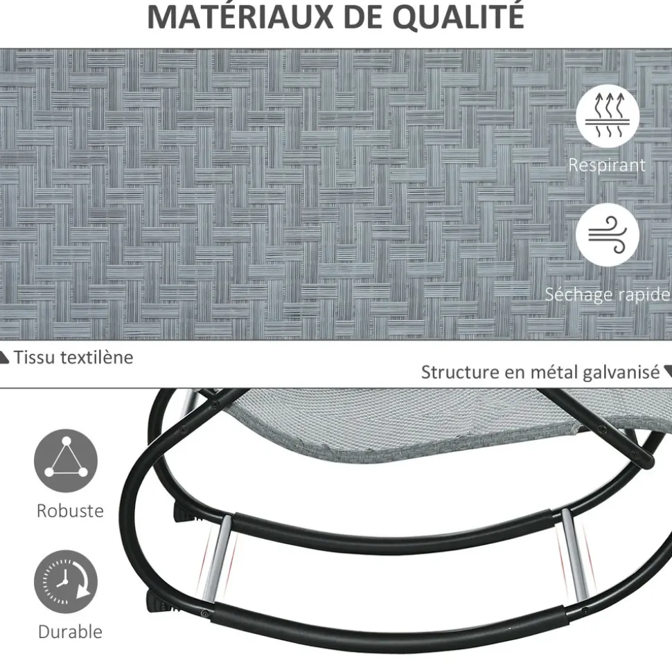 GUTENT - Chaise longue à bascule rocking chair ergonomique avec tétière amovible accoudoirs et repose-pieds revêtement texitlène