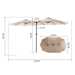 GUTENT - Parasol double face rectangulaire grand avec manivelle,kaki
