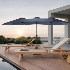 GUTENT - Parasol double face rectangulaire grand avec manivelle,bleu marine