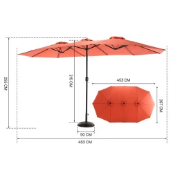 GUTENT - Parasol double face rectangulaire grand avec manivelle,orange