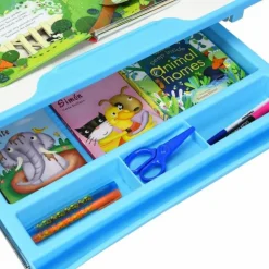 HELLOSHOP26 - Ensemble table et chaise pour enfant réglable en hauteur avec tiroir inclinable en mdf + pp facile à nettoyer bleu