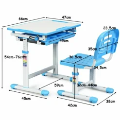 HELLOSHOP26 - Ensemble table et chaise pour enfant réglable en hauteur avec tiroir inclinable en mdf + pp facile à nettoyer bleu