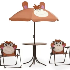 HELLOSHOP26 - Jeu de bistro avec parasol pour enfants 3 pièces marron