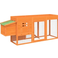 HELLOSHOP26 - Poulailler enclos cage poules 204 x 50 x 84 cm bois massif de pin marron