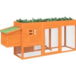 HELLOSHOP26 - Poulailler enclos cage poules 204 x 50 x 84 cm bois massif de pin marron