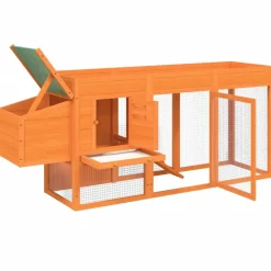 HELLOSHOP26 - Poulailler enclos cage poules 204 x 50 x 84 cm bois massif de pin marron