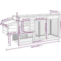 HELLOSHOP26 - Poulailler enclos cage poules 204 x 50 x 84 cm bois massif de pin marron