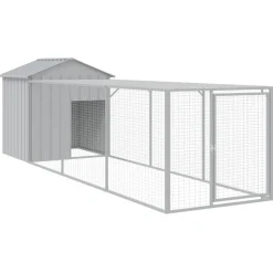 HELLOSHOP26 - Poulailler enclos cage poules avec cour clair 117 x 405 x 123 cm acier galvanisé gris