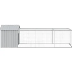 HELLOSHOP26 - Poulailler enclos cage poules avec cour clair 117 x 405 x 123 cm acier galvanisé gris