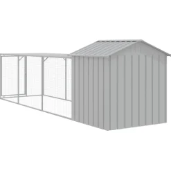 HELLOSHOP26 - Poulailler enclos cage poules avec cour clair 117 x 405 x 123 cm acier galvanisé gris
