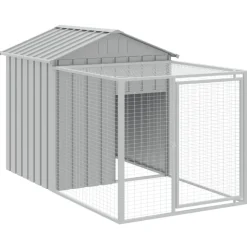 HELLOSHOP26 - Poulailler enclos cage poules avec cour clair 117 x 405 x 123 cm acier galvanisé gris