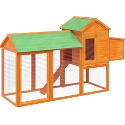 HELLOSHOP26 - Poulailler enclos cage poules 193 x 65 x 117 cm bois massif de pin marron