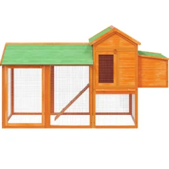 HELLOSHOP26 - Poulailler enclos cage poules 193 x 65 x 117 cm bois massif de pin marron