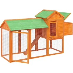 HELLOSHOP26 - Poulailler enclos cage poules 193 x 65 x 117 cm bois massif de pin marron