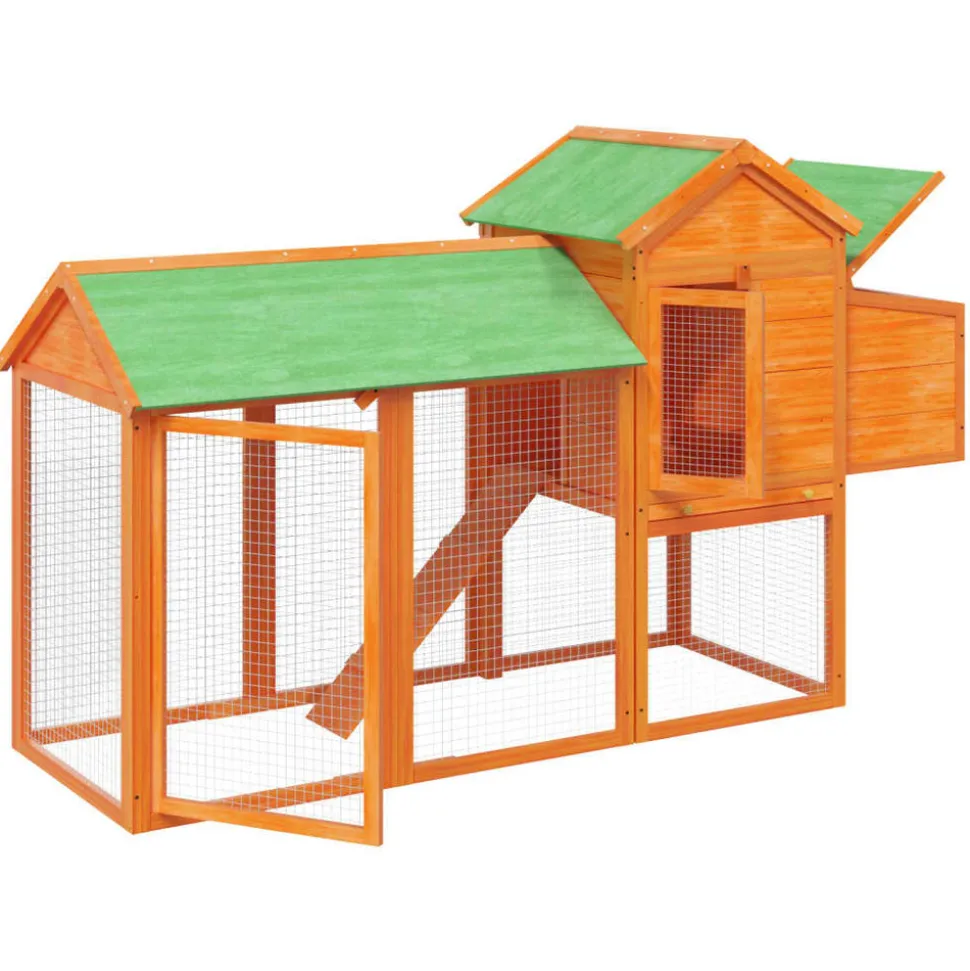 HELLOSHOP26 - Poulailler enclos cage poules 193 x 65 x 117 cm bois massif de pin marron