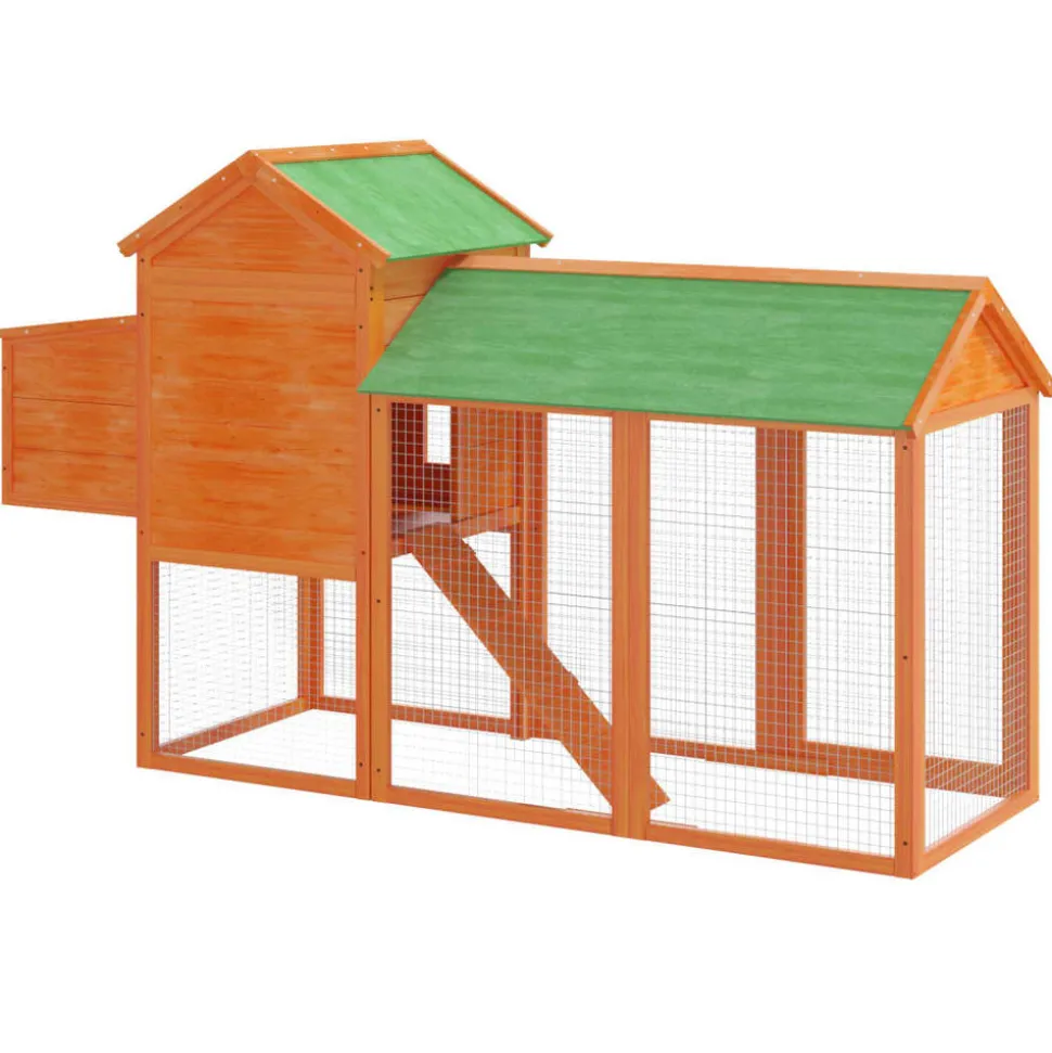 HELLOSHOP26 - Poulailler enclos cage poules 193 x 65 x 117 cm bois massif de pin marron